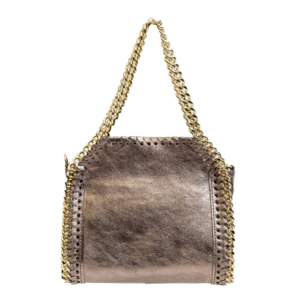 Laura Di Maggio LUMI – Borsa con catene in pelle laminata bronzo Fino al 65% di sconto