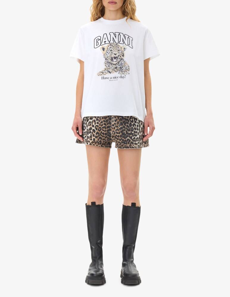 Ganni T-shirt in cotone leopardata Prezzo Ridotto