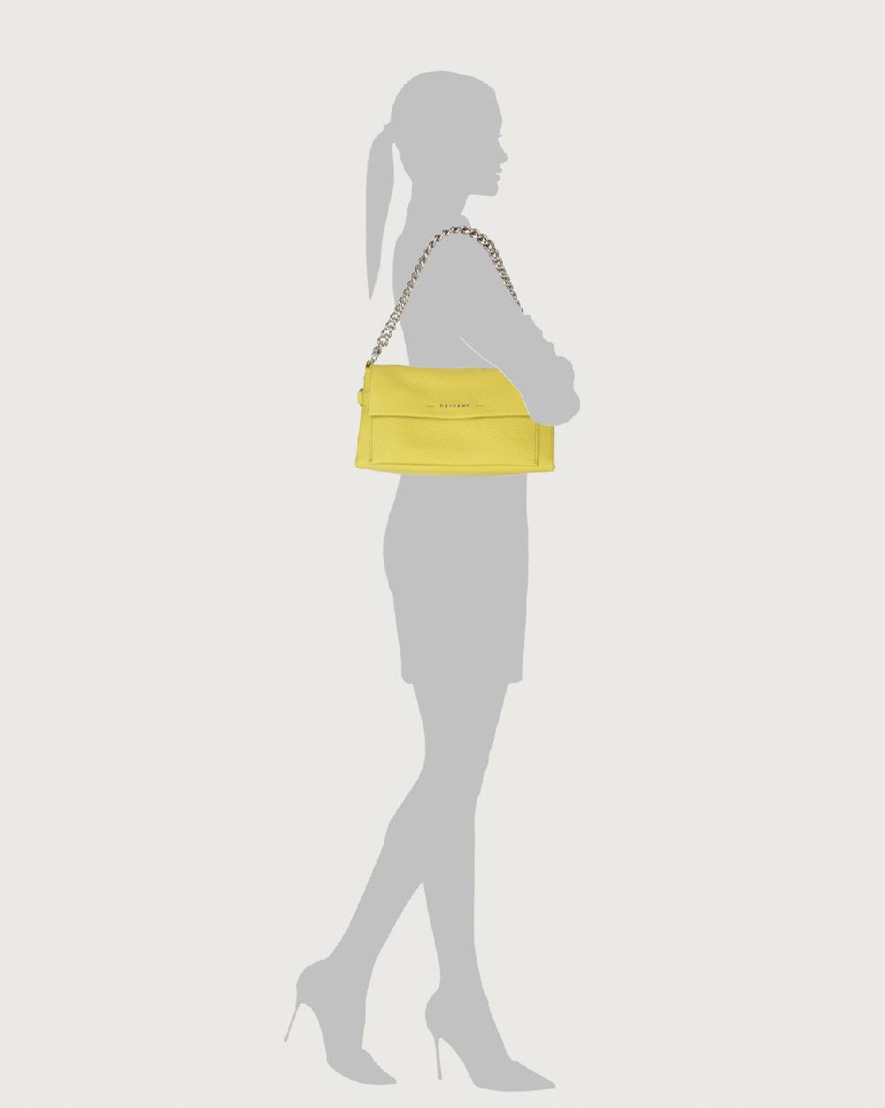Orciani Borsa a spalla Missy Longuette Soft in pelle con catena e tracolla 2025
