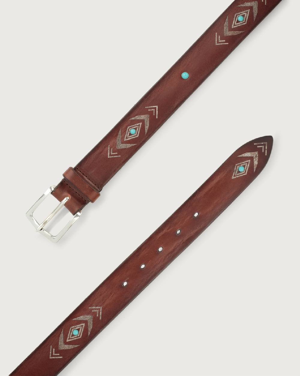 Orciani Cintura Bull Soapy in cuoio con cabochon turchesi Vendite Flash