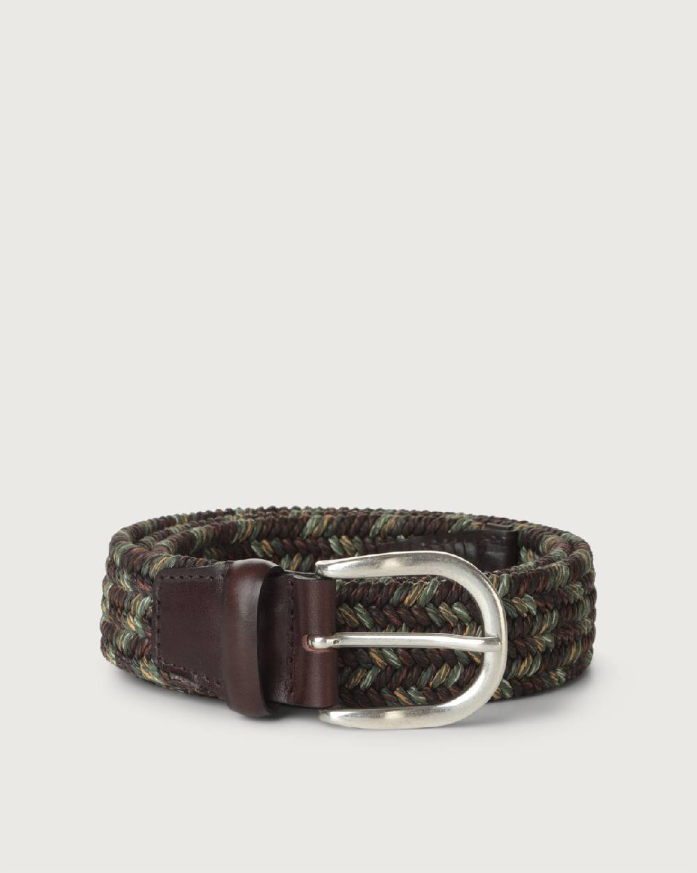 Orciani Cintura elasticizzata Fade Elast in lino e cuoio