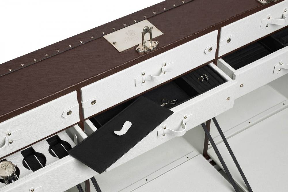 Pineider Baule fasciato, realizzato in pelle di vitello. Dimensione grande 120x51x51cm Fino al 55% di sconto