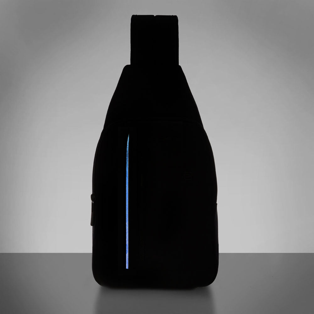 Piquadro Mono sling in recycled fabric with LED light In Linea