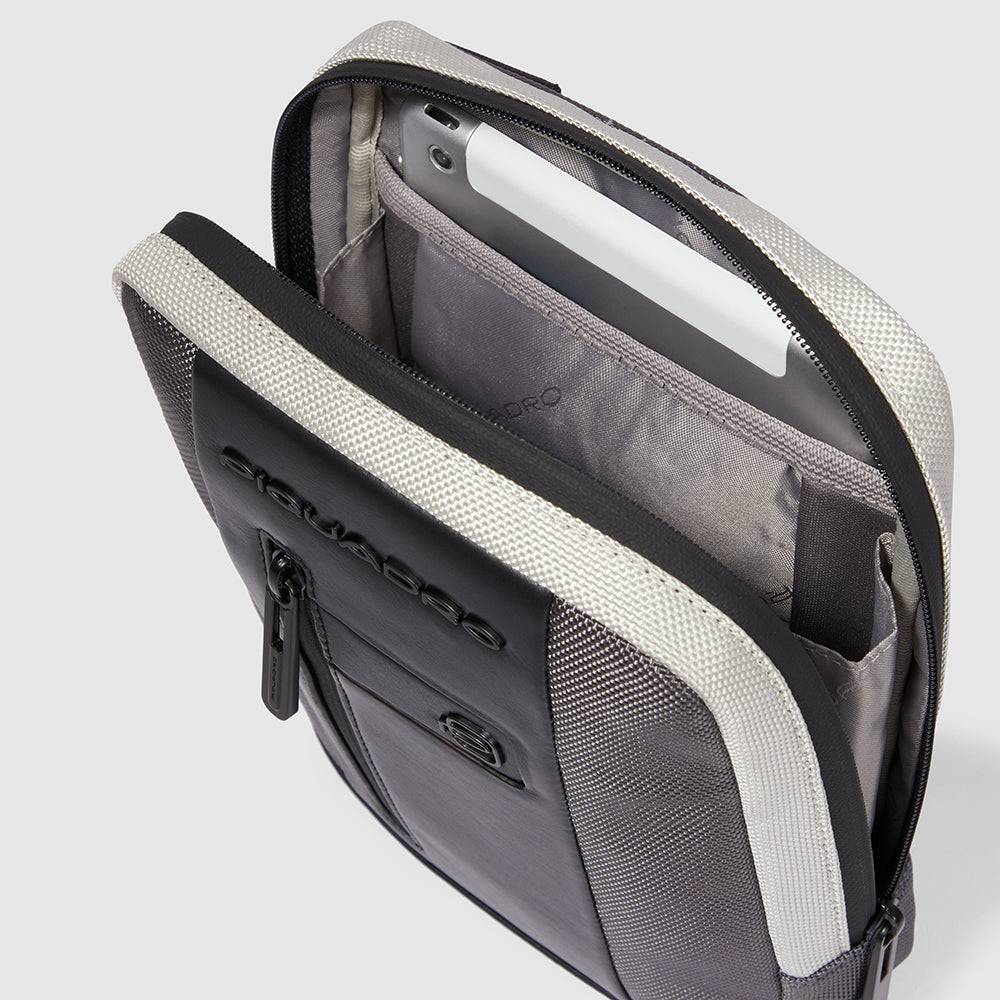 Piquadro iPad®mini pocket crossbody bag in recycled fabric Spedizione Gratuita