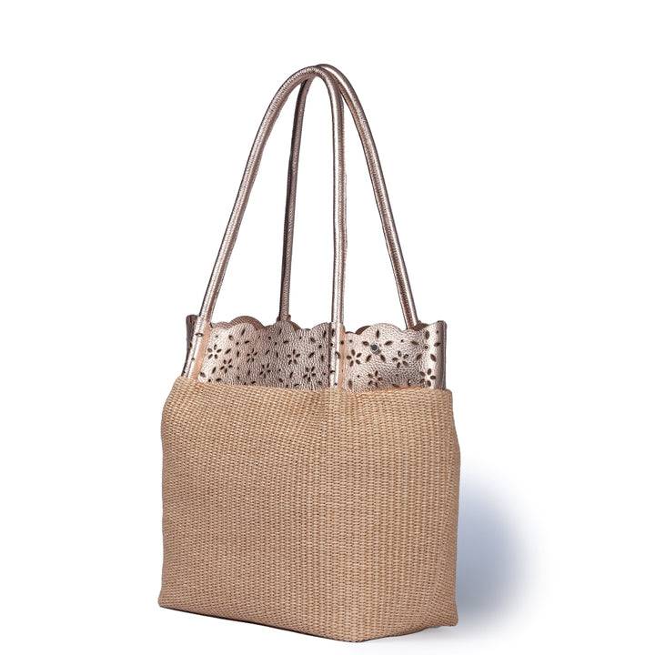 Roberta Gandolfi Diletta Shopping - Tote in rafia con balza in pelle laserata con tracolla staccabile Hotsell