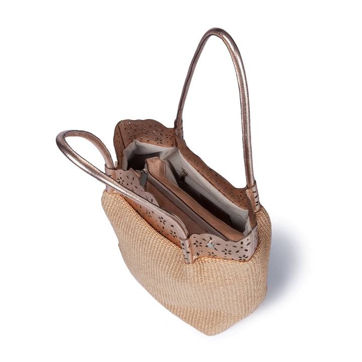 Roberta Gandolfi Diletta Shopping - Tote in rafia con balza in pelle laserata con tracolla staccabile Hotsell