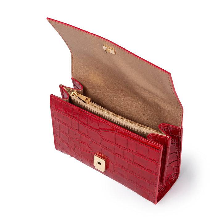 Roberta Gandolfi Nicole cocco compact crossbody borsa in pelle stampa cocco con tramezza interna e tasca esterna con tracolla staccabile e regolabile Affare Del Giorno