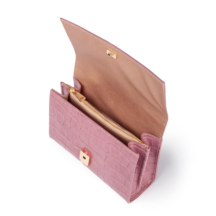 Roberta Gandolfi Nicole cocco compact crossbody borsa in pelle stampa cocco con tramezza interna e tasca esterna con tracolla staccabile e regolabile Sottocosto