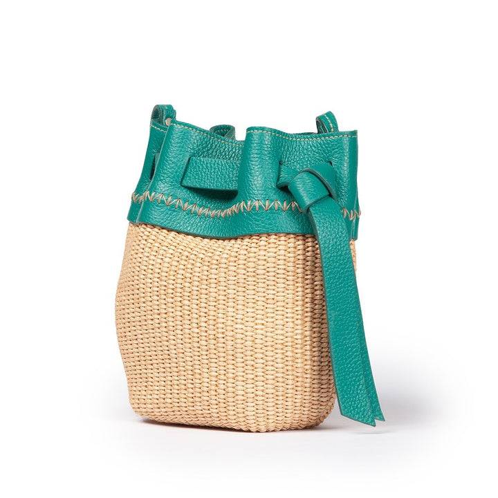Roberta Gandolfi Ambra mini bucket in rafia e pelle martellata Vendita Economica