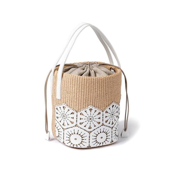 Roberta Gandolfi Giulia Bucket in rafia e pelle il pannello tagliato al laser è interamente cucito a mano con tracolla staccabile Consegna Veloce