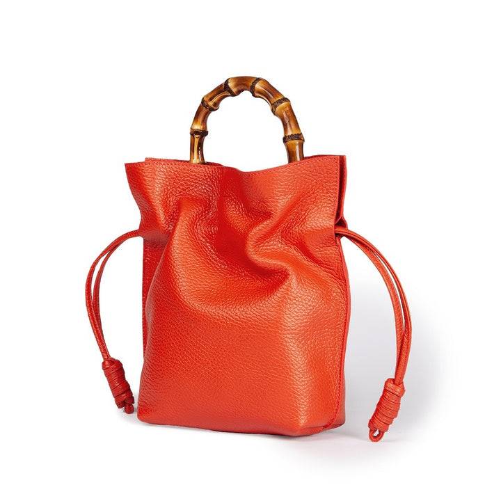 Roberta Gandolfi Silvana small borsa a mano in pelle martellata con manico in vero legno di bambù e tracolla staccabile e regolabile Qualità