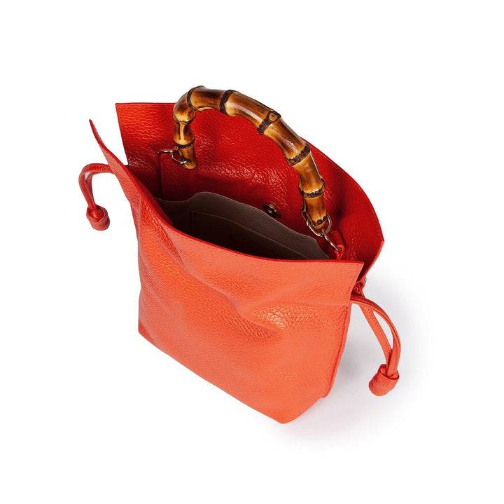 Roberta Gandolfi Silvana small borsa a mano in pelle martellata con manico in vero legno di bambù e tracolla staccabile e regolabile Qualità