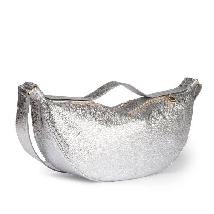 Roberta Gandolfi Micol Banana cross body in vitello martellato metal con tracolla regolabile Presa