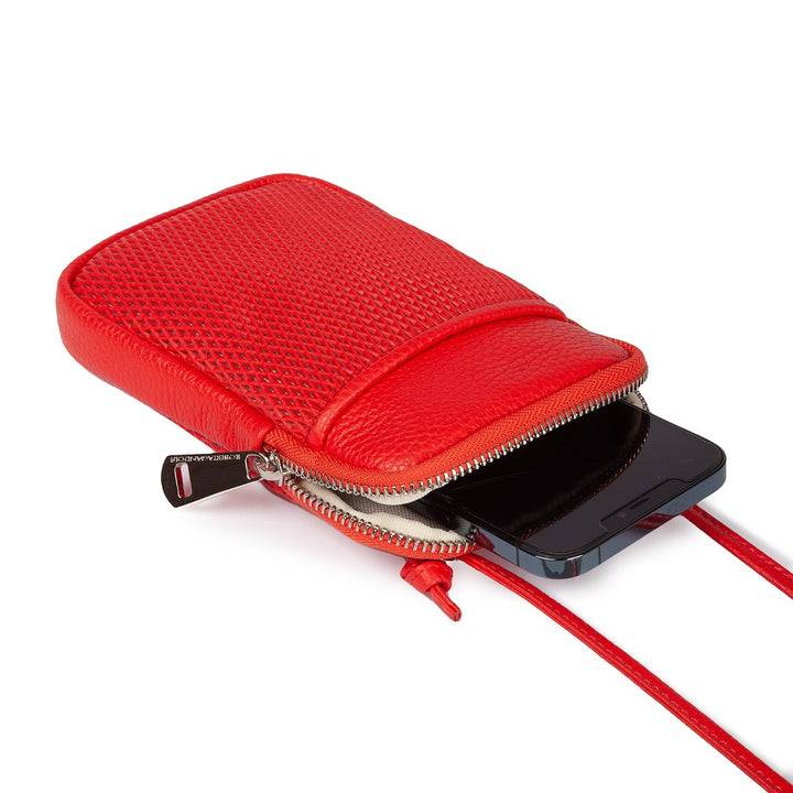 Roberta Gandolfi Yuma Phone holder in pelle di vitello con tracolla staccabile e regolabile e tasca esterna Italia