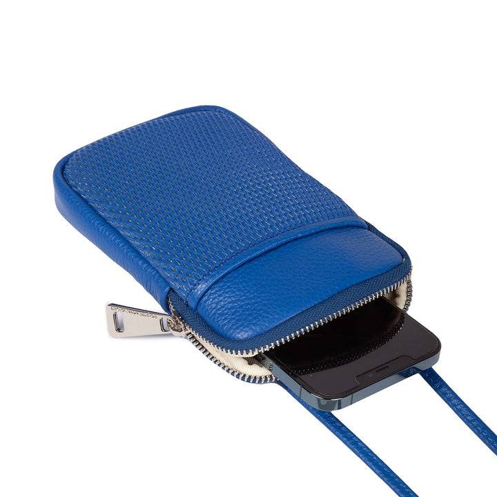 Roberta Gandolfi Yuma Phone holder in pelle di vitello con tracolla staccabile e regolabile e tasca esterna In Linea