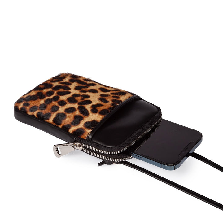 Roberta Gandolfi Phone holder pony stampa animalier e pelle di vitello con tracolla staccabile e regolabile Vendita