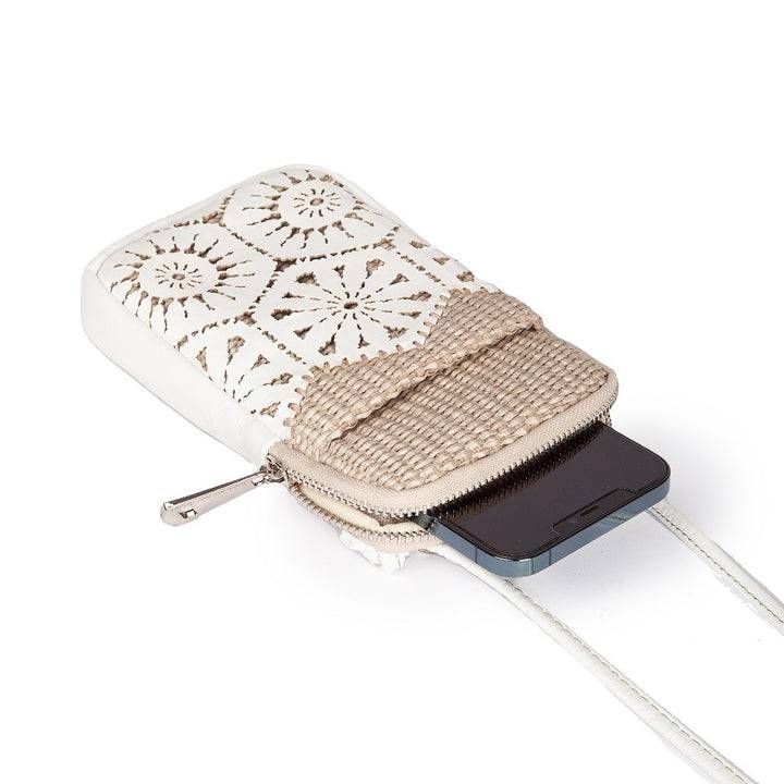 Roberta Gandolfi Giulia phone holder in rafia e pelle il pannello tagliato al laser è interamente cucito a mano con tracolla staccabile Promozione