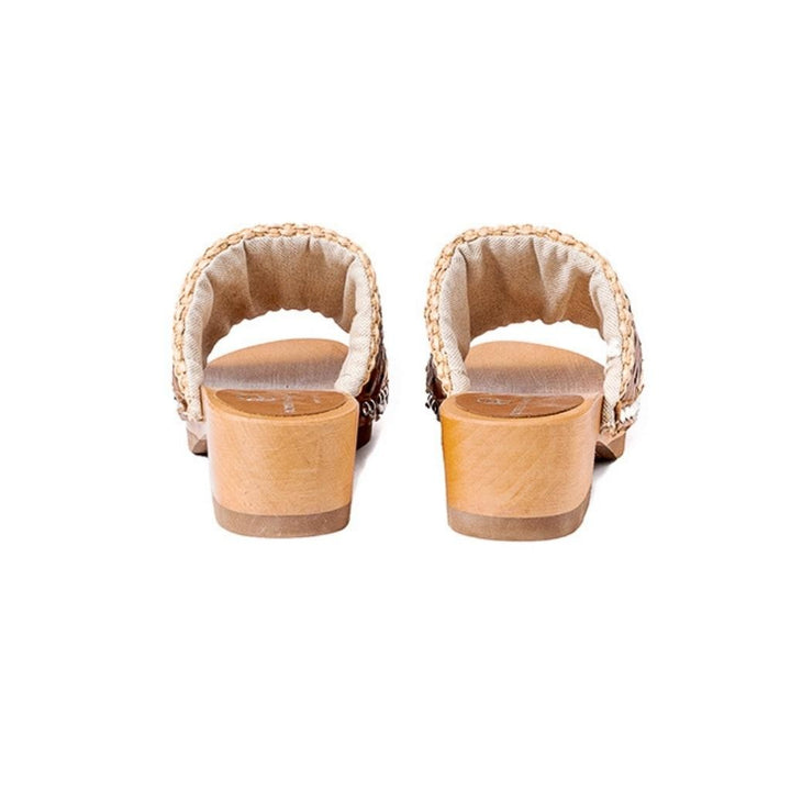 Roberta Gandolfi Sandalo Giulia platform in legno e tomaia in rafia e pelle di vitello laserata con disegno pizzo geometrico Acquista Ora