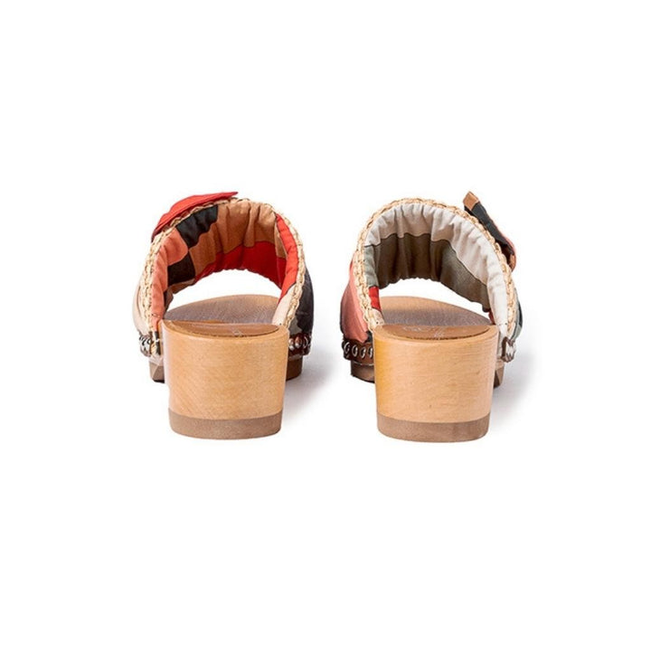 Roberta Gandolfi Lola Sixty sandali in legno con rafia e pelle di vitello con fiocco stampa sixty Consegna Veloce