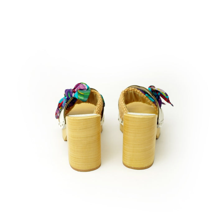 Roberta Gandolfi Diva Chain sandali in legno incrociato con platform in rafia e stampa fiocco tropical Fino Al -60%