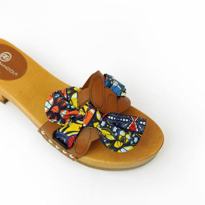 Roberta Gandolfi Lola Chain sandali in legno e pelle di vitello con fiocco stampa african Shopping Online