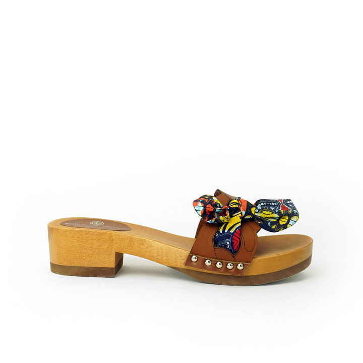 Roberta Gandolfi Lola Chain sandali in legno e pelle di vitello con fiocco stampa african Shopping Online