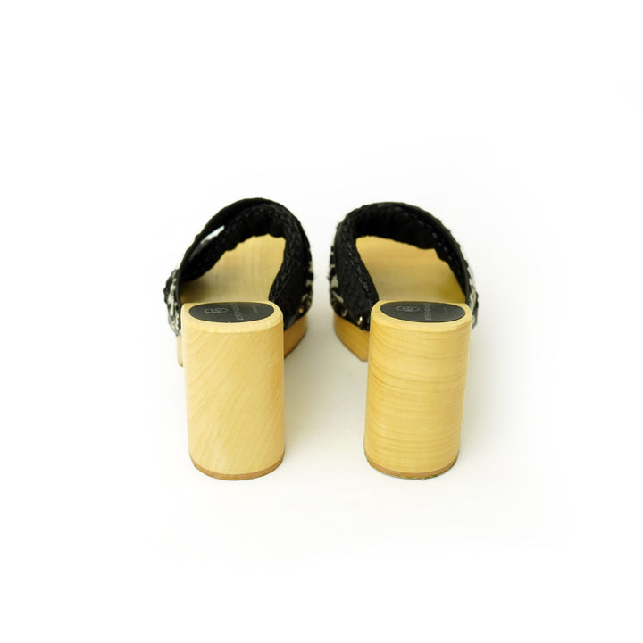 Roberta Gandolfi Diva Zebra sandali in legno incrociato con platform in rafia e pony stampa animalier Sottocosto