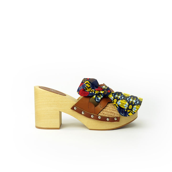 Roberta Gandolfi Diva Chain sandali in legno incrociato con platform in rafia e fiocco stamap african Convenienza