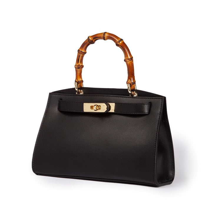 Roberta Gandolfi Lola small borsa in pelle con manico in vero legno di bambù e tracolla staccabile Sconto