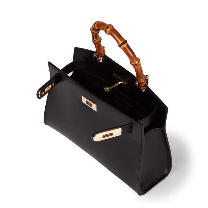 Roberta Gandolfi Lola small borsa in pelle con manico in vero legno di bambù e tracolla staccabile Sconto
