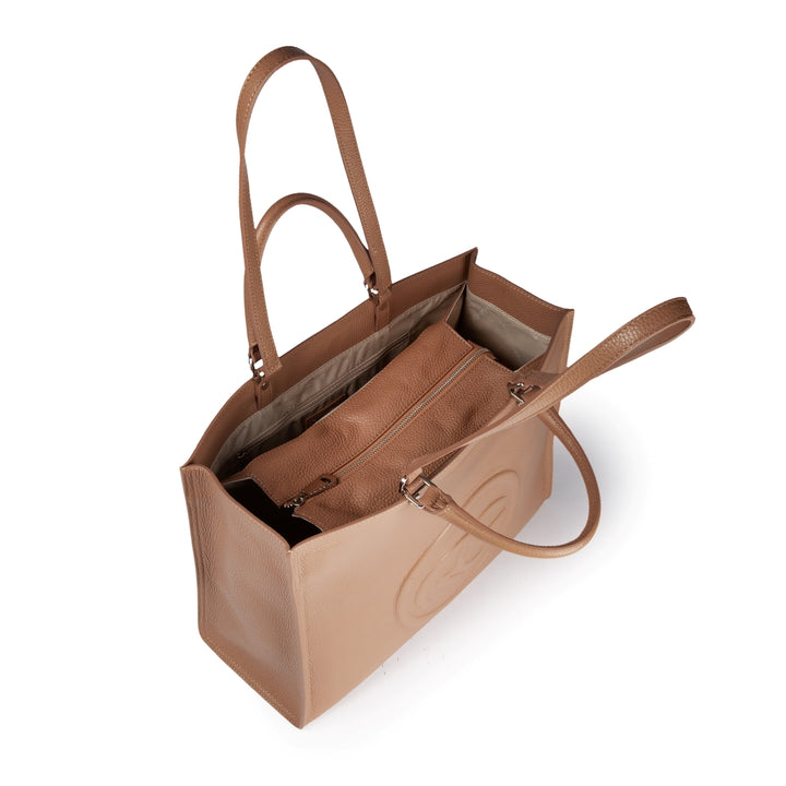 Roberta Gandolfi Roberta Pelle Large Borsa a mano in pelle con doppi spallacci per essere portata a spalla e tramezza Vendita Calda