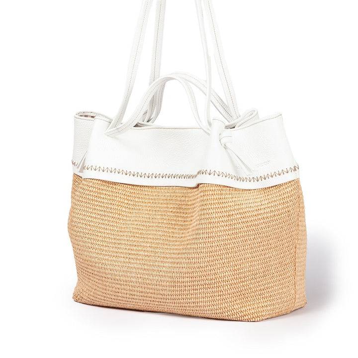 Roberta Gandolfi Ambra large borsa a mano o shopping in rafia e pelle martellata Vendite Flash