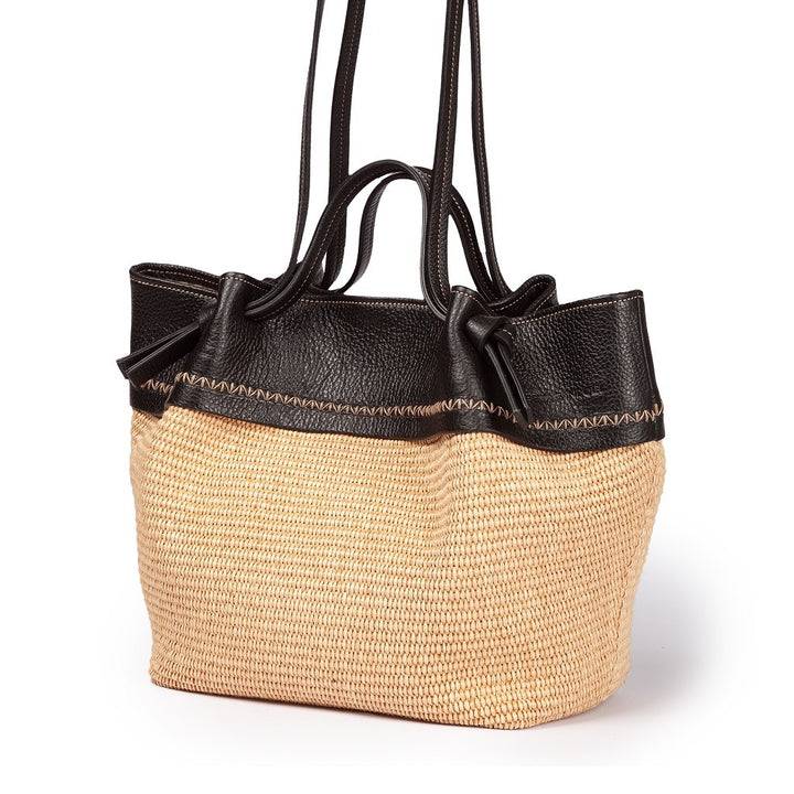 Roberta Gandolfi Ambra large borsa a mano o shopping in rafia e pelle martellata Negozio