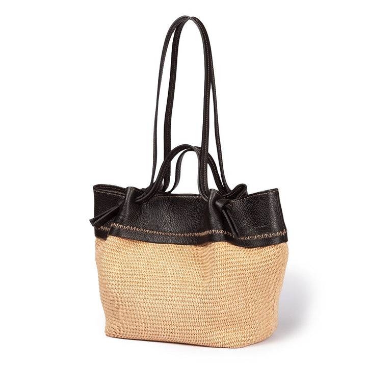 Roberta Gandolfi Ambra large borsa a mano o shopping in rafia e pelle martellata Negozio