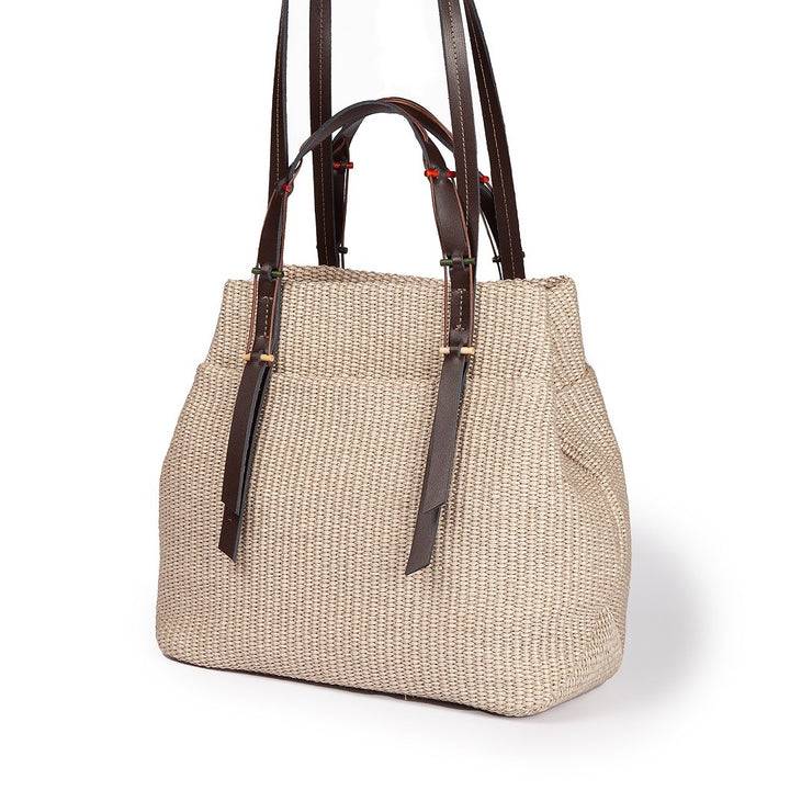 Roberta Gandolfi Fernanda Tote in rafia con finiture in pelle di vitello a doppia portabilità mano o shopping In Saldo