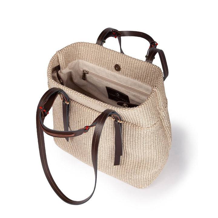 Roberta Gandolfi Fernanda Tote in rafia con finiture in pelle di vitello a doppia portabilità mano o shopping In Saldo