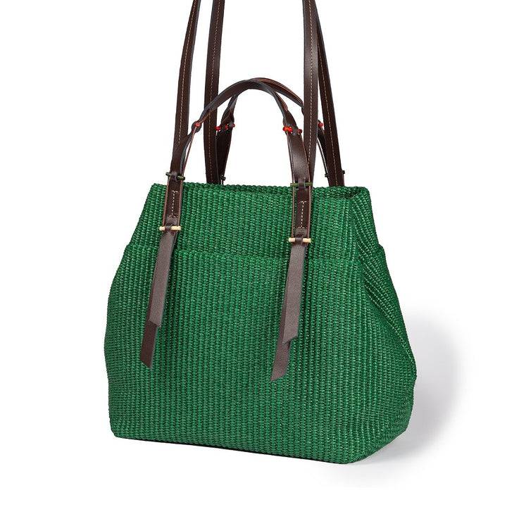 Roberta Gandolfi Fernanda Tote in rafia con finiture in pelle di vitello a doppia portabilità mano o shopping Nuova