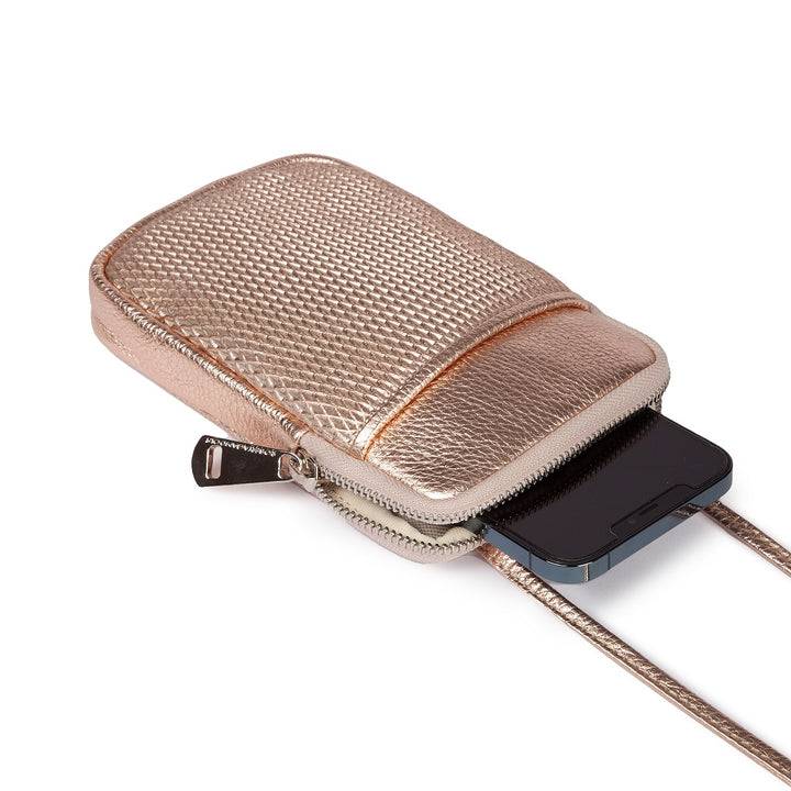 Roberta Gandolfi Yuma Phone holder in pelle di vitello con tracolla staccabile e regolabile e tasca esterna Vendita
