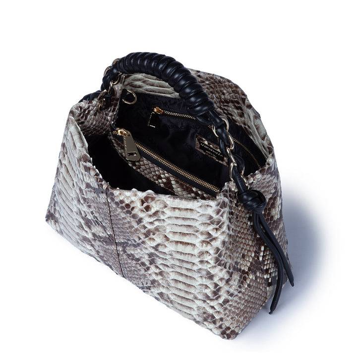 Roberta Gandolfi Amina Pitone small borsa a mano in pitone con finiture in pelle manico tubolare fasciato e tracolla staccabile Offerte