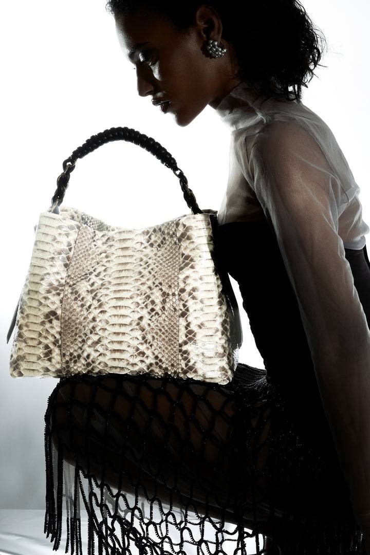 Roberta Gandolfi Amina Pitone large borsa a mano in pitone e finiture in pelle di vitello con manico tubolare fasciato e tracolla staccabile Hotsell