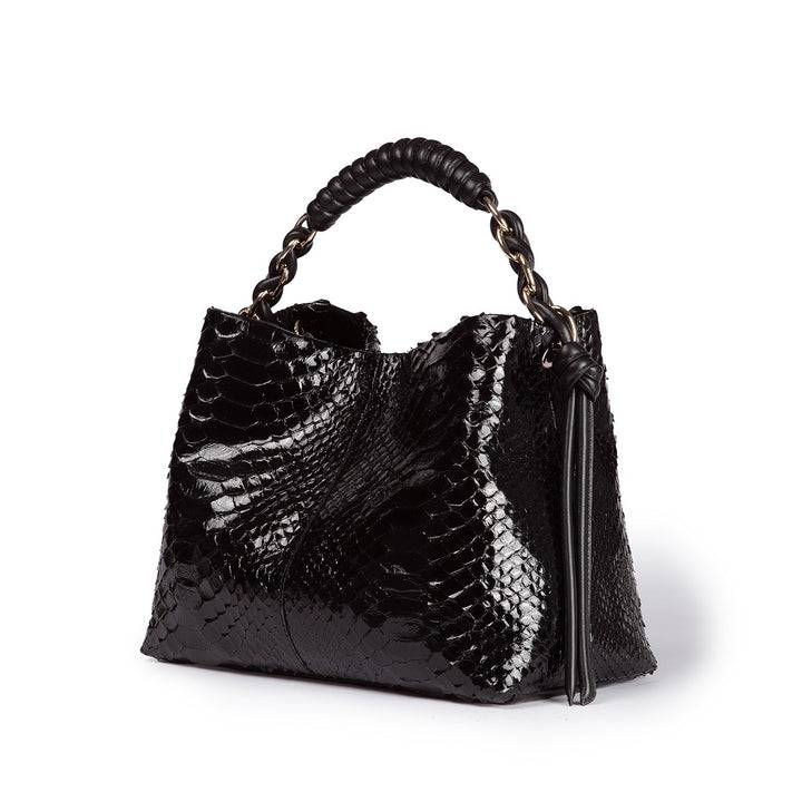 Roberta Gandolfi Amina Pitone small borsa a mano in pitone con finiture in pelle manico tubolare fasciato e tracolla staccabile Italia