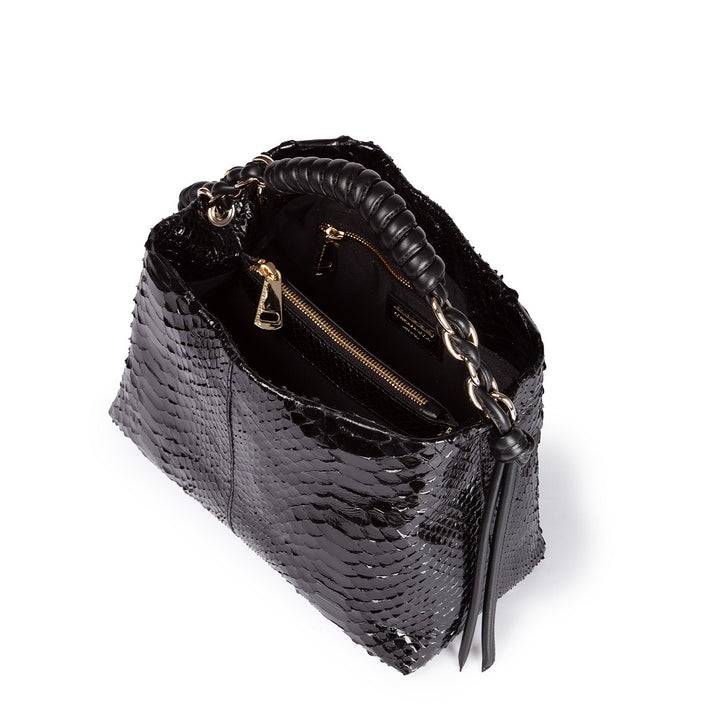 Roberta Gandolfi Amina Pitone small borsa a mano in pitone con finiture in pelle manico tubolare fasciato e tracolla staccabile Italia