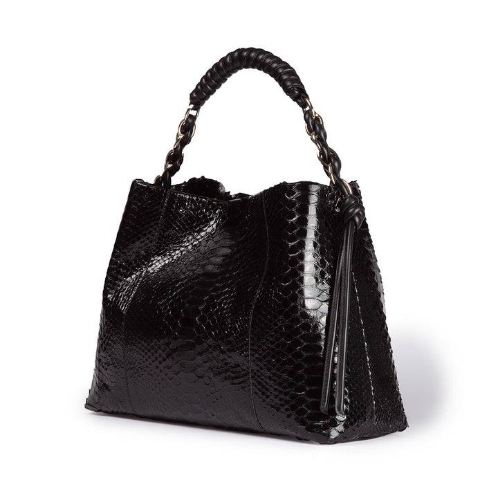 Roberta Gandolfi Amina Pitone large borsa a mano in pitone e finiture in pelle di vitello con manico tubolare fasciato e tracolla staccabile 2025