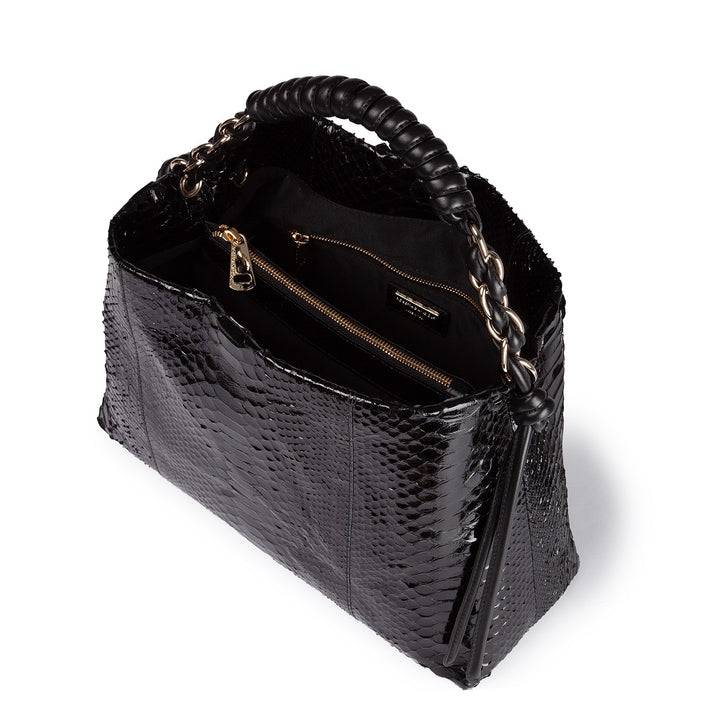 Roberta Gandolfi Amina Pitone large borsa a mano in pitone e finiture in pelle di vitello con manico tubolare fasciato e tracolla staccabile 2025