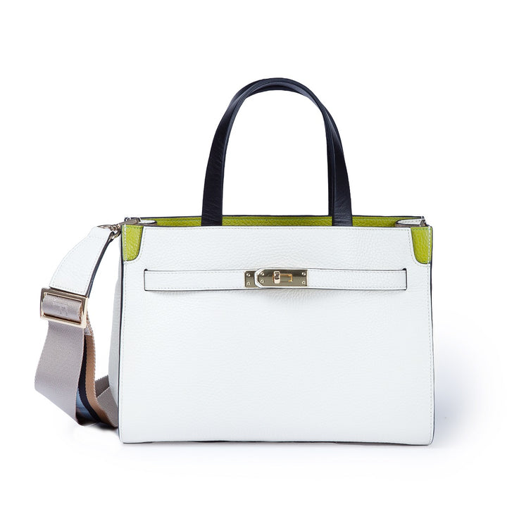 Roberta Gandolfi Frida Handbag in pelle martellata con tracolla logata in tessuto regolabile Offerte esclusive