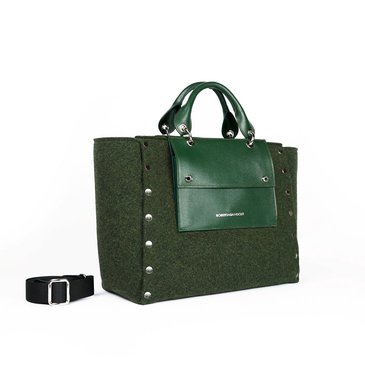 Roberta Gandolfi Rachele Large handbag borsa a mano in tessuto di lana riciclata e finitura in pelle con tasca staccabile Solo un giorno rimasto