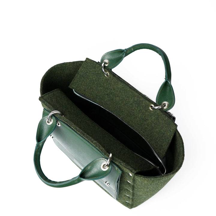 Roberta Gandolfi Rachele Large handbag borsa a mano in tessuto di lana riciclata e finitura in pelle con tasca staccabile Solo un giorno rimasto