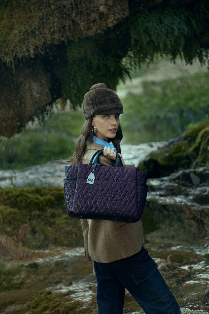 Roberta Gandolfi Noemi Large borsa a mano in tessuto antigoccia con finiture in pelle e tracolla staccabile Italia