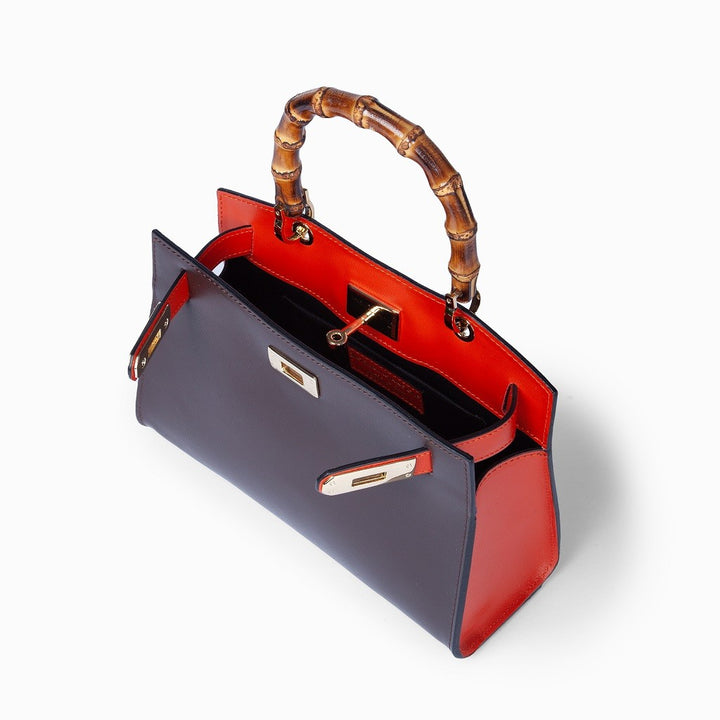Roberta Gandolfi Lola small borsa in pelle con manico in vero legno di bambù e tracolla staccabile Offerta