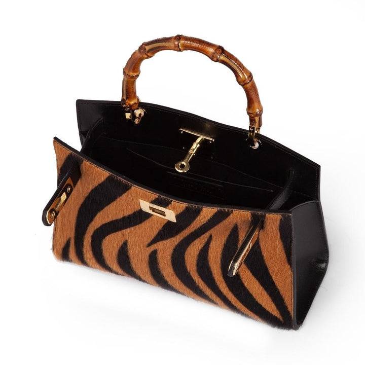 Roberta Gandolfi Lola Pony small borsa in pelle stampa animalier con manico in vero legno di bambù e tracolla staccabile Economico